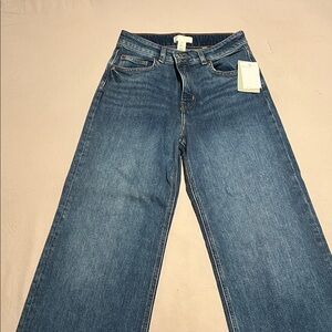 Wide Leg high-waisted Women's Jeans - Dark Blue